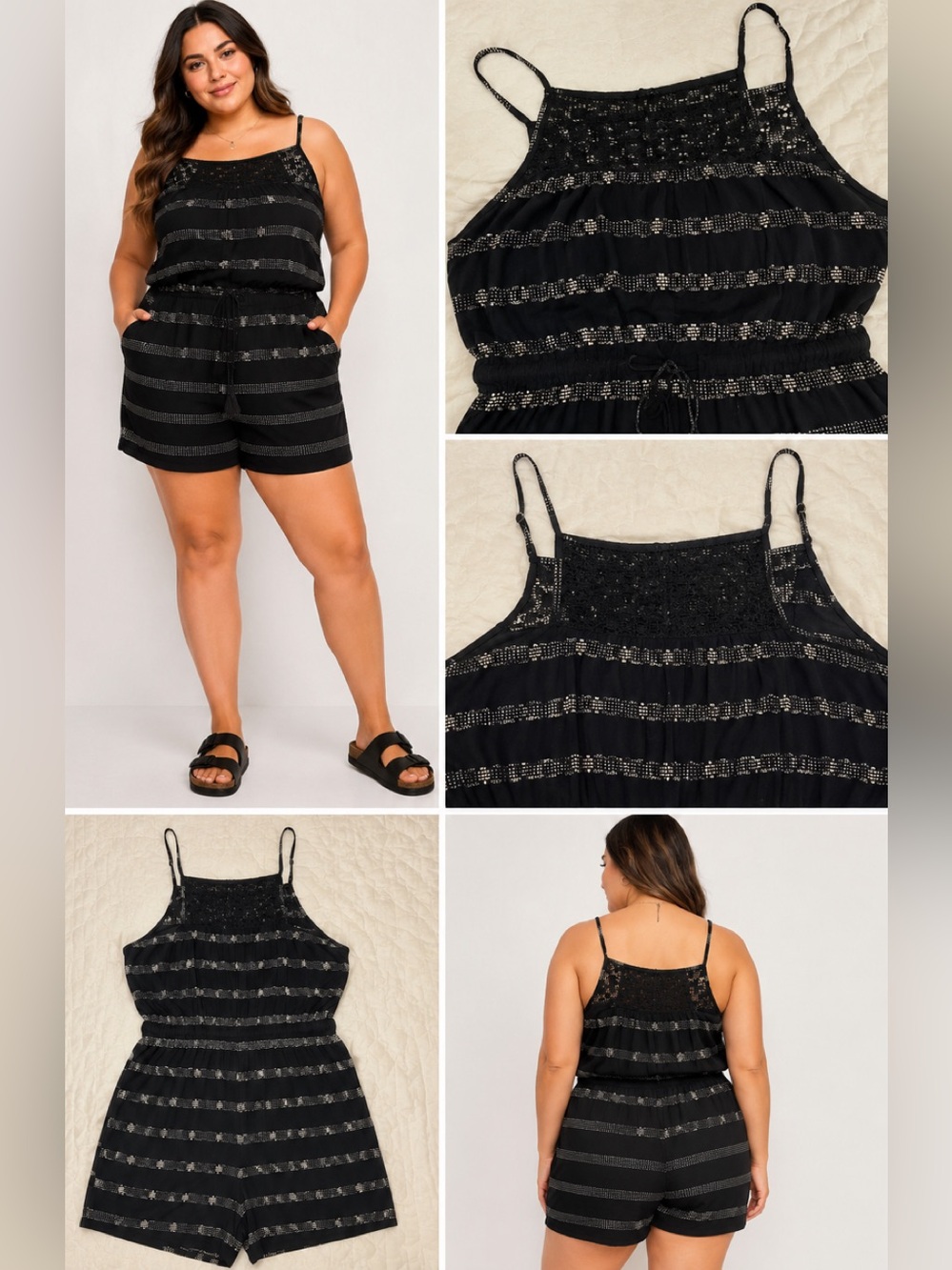 Old Navy Women’s XL Black Striped Sleeveless Romper